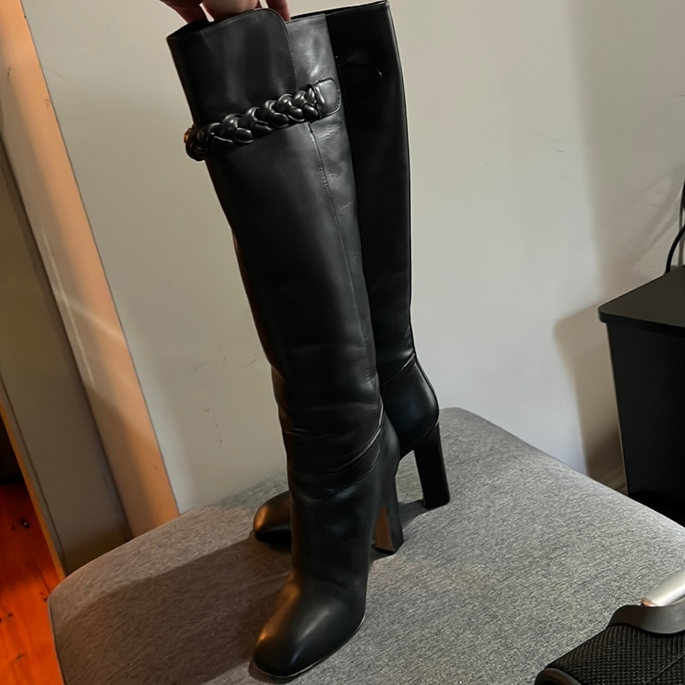 Black Leather Tall Valentino Boot, size 38